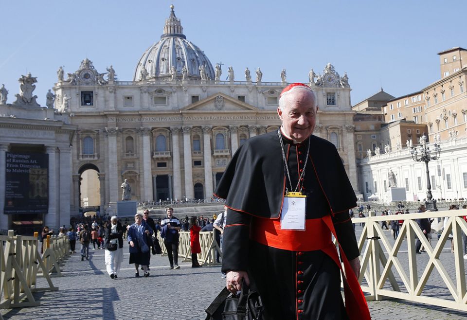 Cardinal Marc Ouellet walks through St. Peter's Square at the Vatican in this Feb. 21, 2019, file photo. (CNS/Paul Haring)