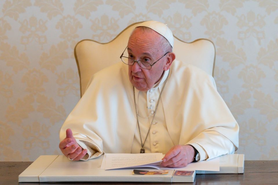 Pope Francis speaks from the Vatican in a recorded video message for the virtual "Earth Day Live" event April 22. (CNS photo/Vatican Media)