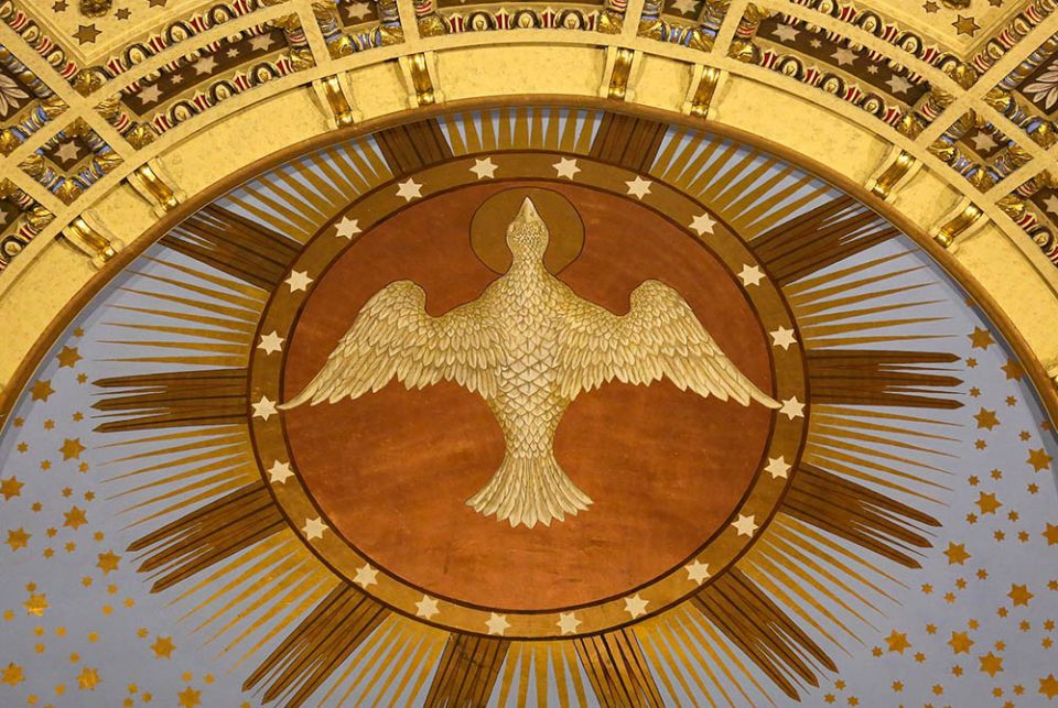 A likeness of the Holy Spirit is seen at the Cathedral of St. Paul in St. Paul, Minnesota. Pentecost invites us to celebrate the birthday of the church and meditate upon the Holy Spirit's role in our individual lives. (CNS/Dave Hrbacek, The Catholic Spiri A likeness of the Holy Spirit is seen at the Cathedral of St. Paul in St. Paul, Minnesota. Pentecost invites us to celebrate the birthday of the church and meditate upon the Holy Spirit's role in our individual lives. (CNS/Dave Hrbacek, The Catholic Spiri