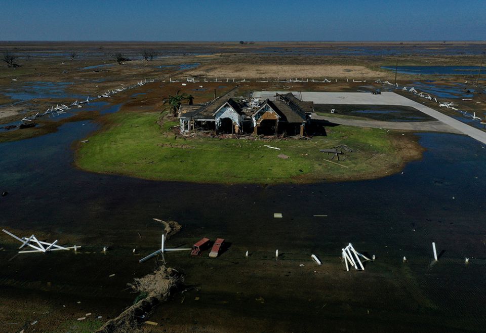 A home is seen destroyed in the aftermath of Hurricane Delta October 10, 2020, in Creole, Louisiana. (CNS/Reuters/Adrees Latif)