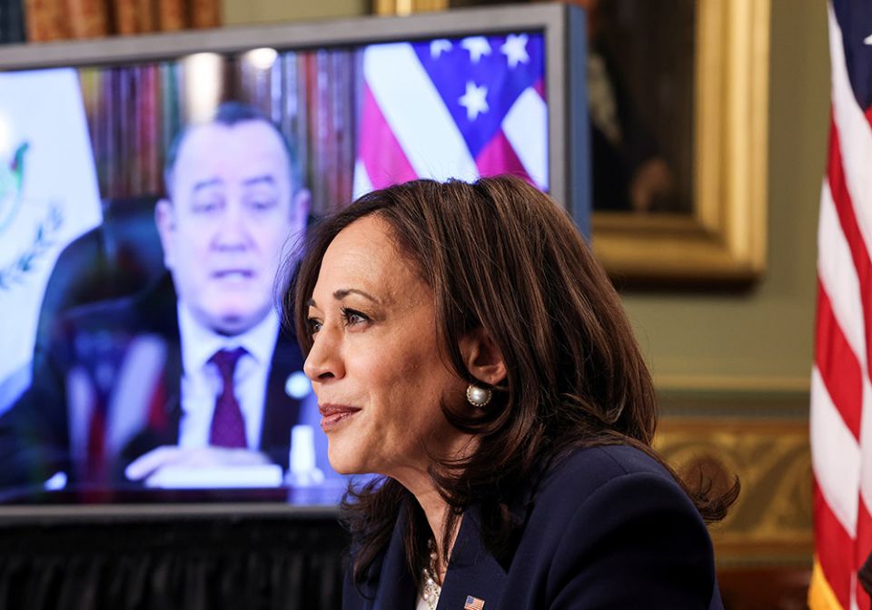 Vice President Kamala Harris speaks from the White House in Washington April 26, via videoconference with Guatemala's President Alejandro Giammattei about solutions to an increase in migration. (CNS/Evelyn Hockstein, Reuters) Vice President Kamala Harris speaks from the White House in Washington April 26, via videoconference with Guatemala's President Alejandro Giammattei about solutions to an increase in migration. (CNS/Evelyn Hockstein, Reuters)