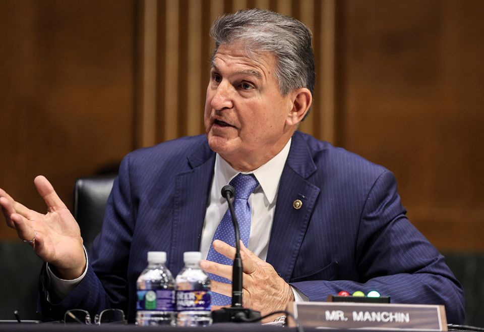 Sen. Joe Manchin, D-West Virginia, speaks during a Senate Appropriations Committee hearing on Capitol Hill in Washington April 20, 2021. (CNS/Oliver Contreras, Pool via Reuters)