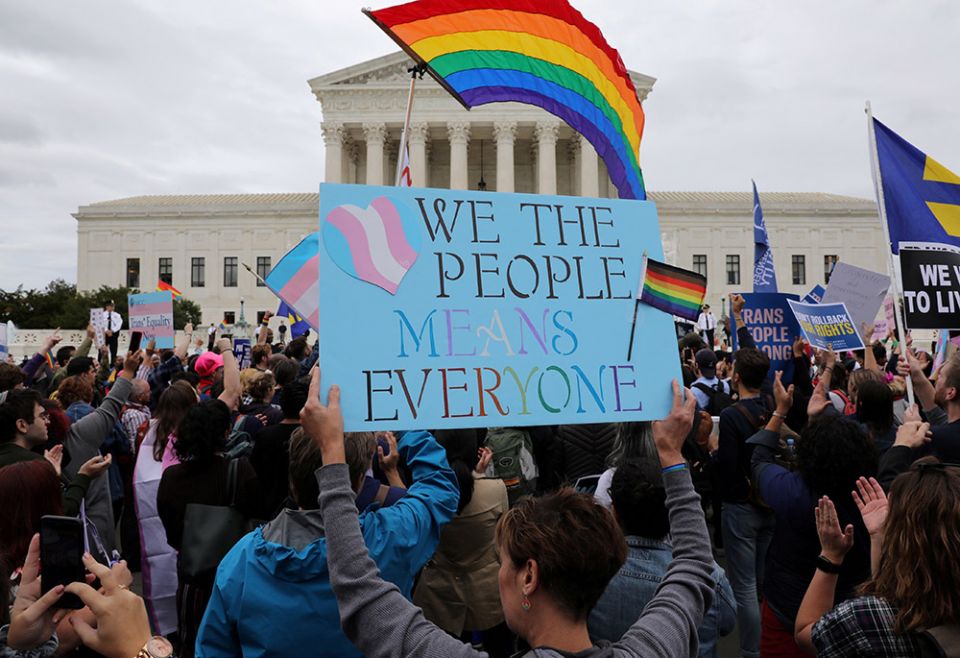 LGBT activists in Washington hold a rally outside the U.S. Supreme Court in this 2019 file photo. (CNS/Reuters/Jonathan Ernst) LGBT activists in Washington hold a rally outside the U.S. Supreme Court in this 2019 file photo. (CNS/Reuters/Jonathan Ernst)