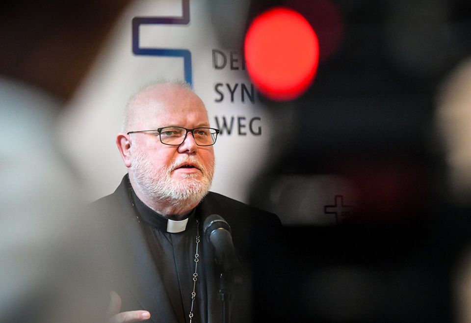 Cardinal Reinhard Marx of Munich and Freising, Germany, speaks Jan. 30, 2020, during a news conference for the opening of the synodal assembly in Frankfurt. (CNS/KNA/Harald Oppitz)