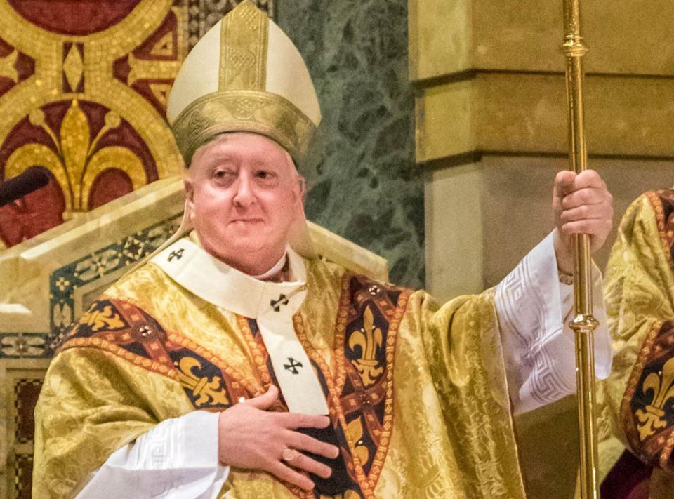Archbishop Mitchell Rozanski of St. Louis is seen during his installation Mass Aug. 25, 2020, at the Cathedral Basilica of St. Louis. (CNS/St. Louis Review/Lisa Johnston)