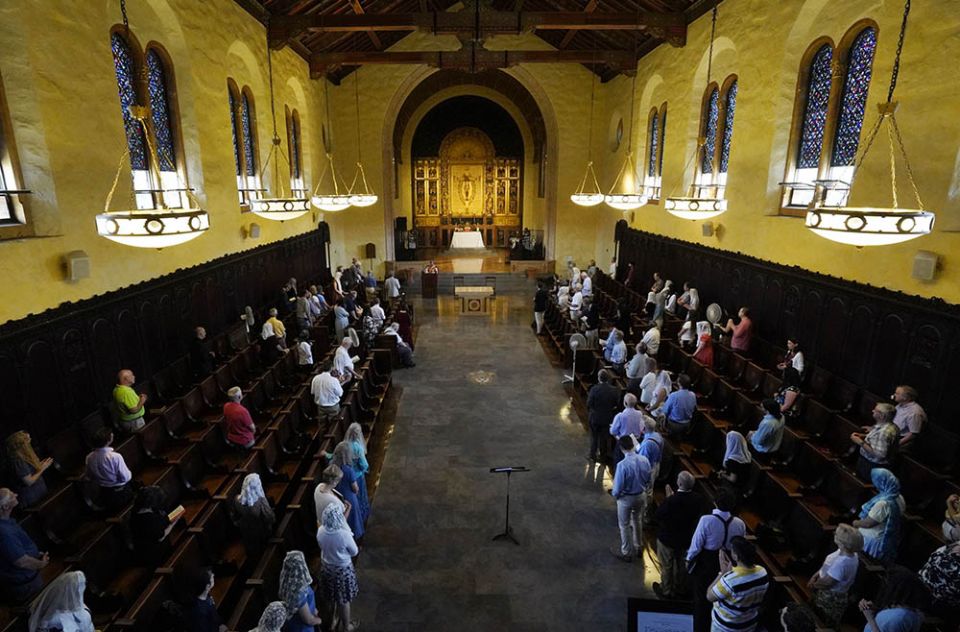 Worshippers attend a traditional Latin Mass July 1 at Immaculate Conception Seminary in Huntington, New York. (CNS/Gregory A. Shemitz)