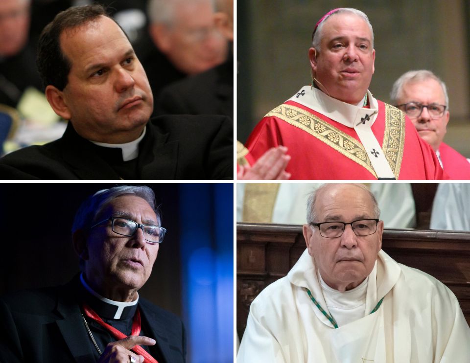 Pictured in this composite are, clockwise from top left, Auxiliary Bishop Manuel A. Cruz of Newark, New Jersey; Philadelphia Archbishop Nelson J. Pérez; Bishop Felipe J. Estevez of St. Augustine, Florida.; and retired Auxiliary Bishop Octavio Cisneros of 