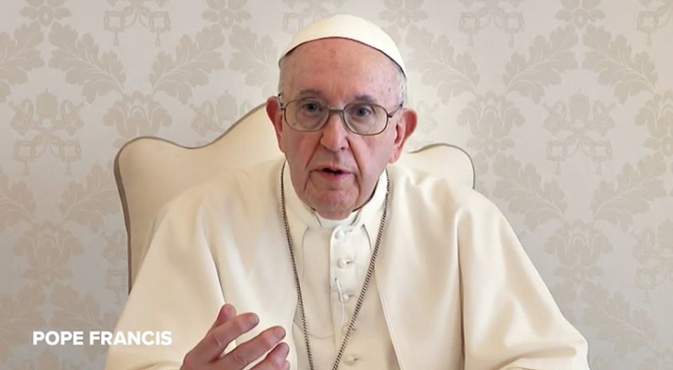 Pope Francis is pictured in a video for an ad campaign promoting COVID-19 vaccines throughout the Americas. (CNS screenshot/Courtesy of Ad Council)