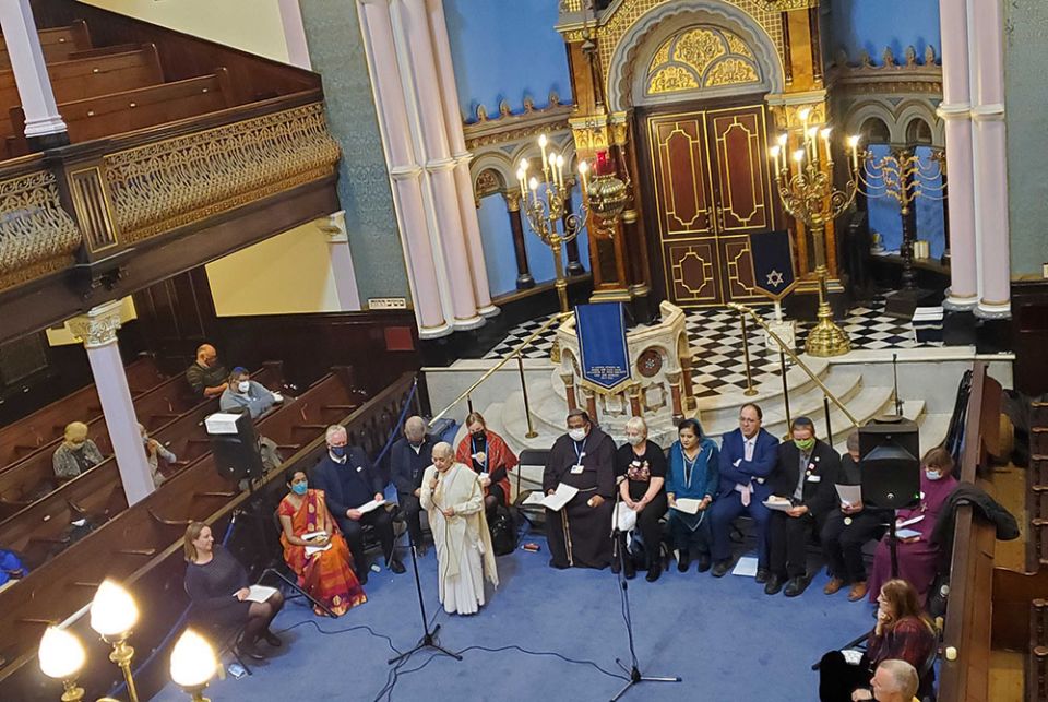 Representatives of various world religions participate in a multifaith dialogue at Glasgow's Garnethill Synagogue Oct. 31, the evening of the opening day of the U.N. climate conference. (EarthBeat photo/Brian Roewe) Representatives of various world religions participate in a multifaith dialogue at Glasgow's Garnethill Synagogue Oct. 31, the evening of the opening day of the U.N. climate conference. (EarthBeat photo/Brian Roewe)