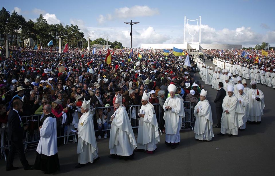 Bishops arrive for a Mass celebrated by Pope Francis at the Shrine of Our Lady of Fátima in Portugal on May 13, 2017. (CNS/Reuters/Pedro Nunes)