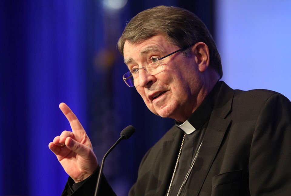 Archbishop Christophe Pierre, apostolic nuncio to the United States, speaks Nov. 16 during a session of the bishops' fall general assembly in Baltimore. (CNS/Bob Roller)