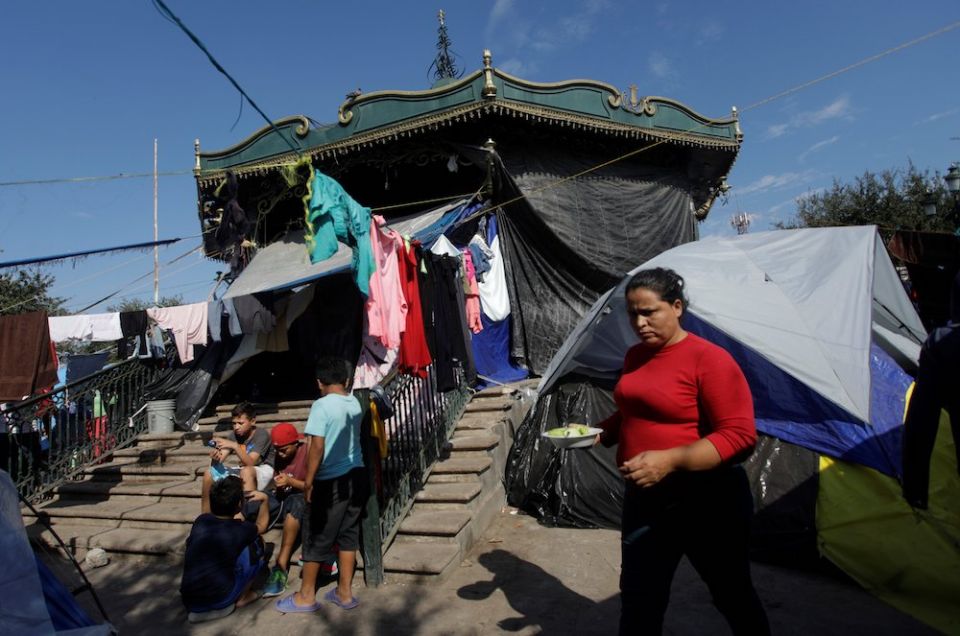 Migrants seeking asylum in the U.S. camp in a public square in Reynosa, Mexico. In a Dec. 6 statement, the Mexican bishops expressed disappointment with their government's willingness to reinstate the Migrant Protection Protocols, known as Remain in Mexic