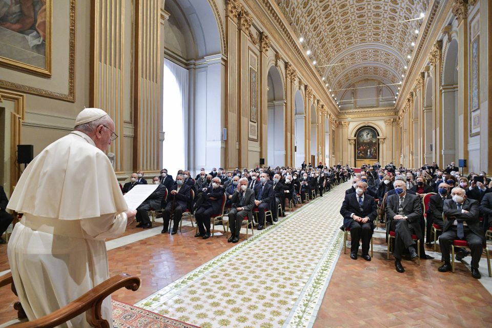 Pope Francis speaks to members of the Italian Catholic Jurists Union at the Vatican Dec. 10, 2021. (CNS photo/Vatican Media)