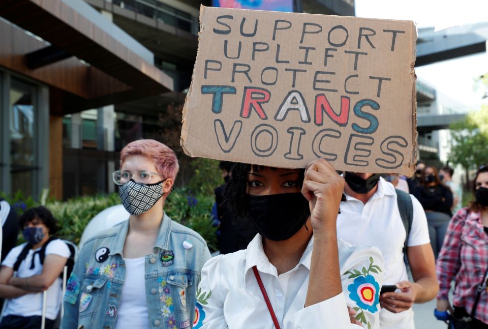 People attend a rally in support of transgender rights in Los Angeles Oct. 20, 2021. (CNS photo/Mario Anzuoni, Reuters)