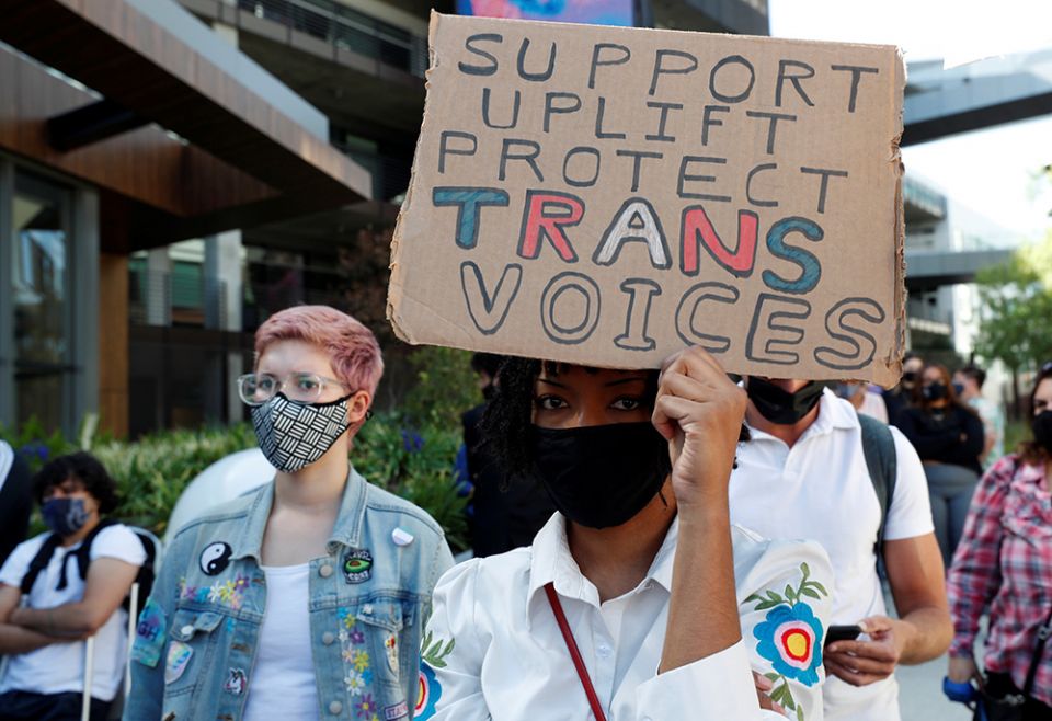 People attend a rally in support of transgender rights Oct. 20, 2021, in Los Angeles. (CNS/Reuters/Mario Anzuoni)