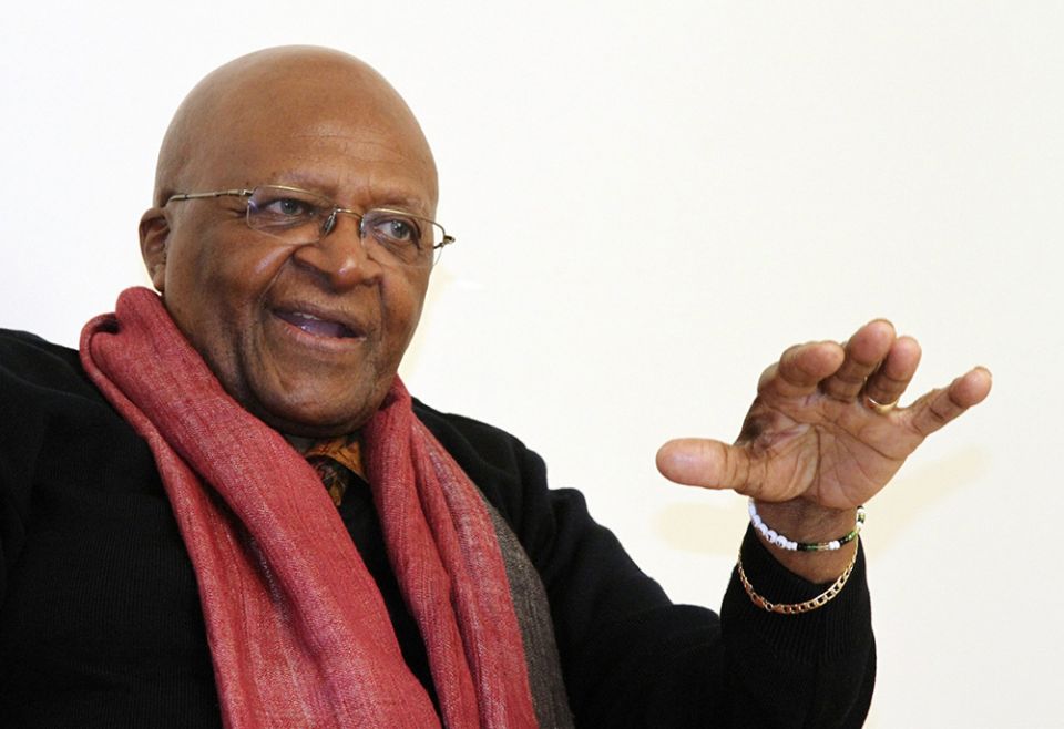 Anglican Archbishop Desmond Tutu speaks during an interview in New Delhi in 2012. (CNS/Reuters/B Mathur)