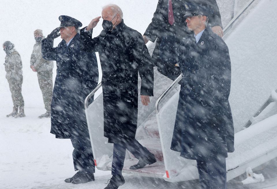 President Joe Biden arrives aboard Air Force One at Joint Base Andrews, Maryland, Jan. 3. (CNS/Reuters/Jonathan Ernst)