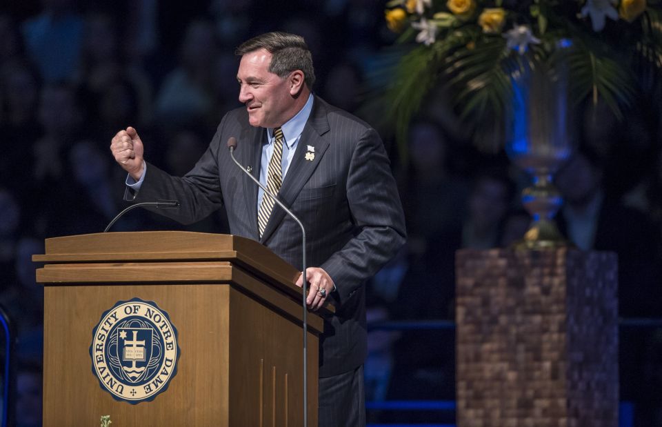 Joe Donnelly is pictured in a March 4, 2015, photo at the University of Notre Dame in South Bend, Ind. (CNS photo/Barbara Johnston, University of Notre Dame)
