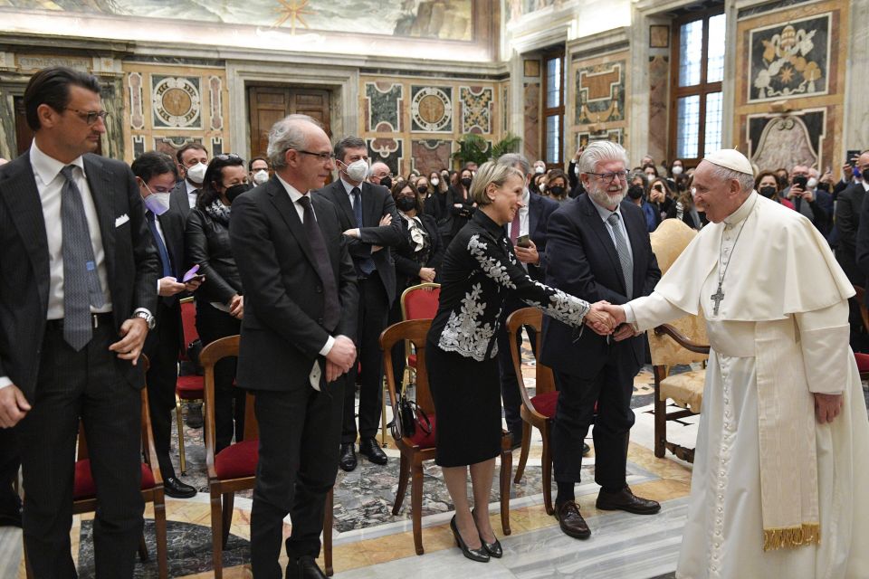 Pope Francis leads an audience with a delegation from the Agenzia delle Entrate, Italy's governmental tax agency, at the Vatican Jan. 31, 2022. (CNS photo/Vatican Media)