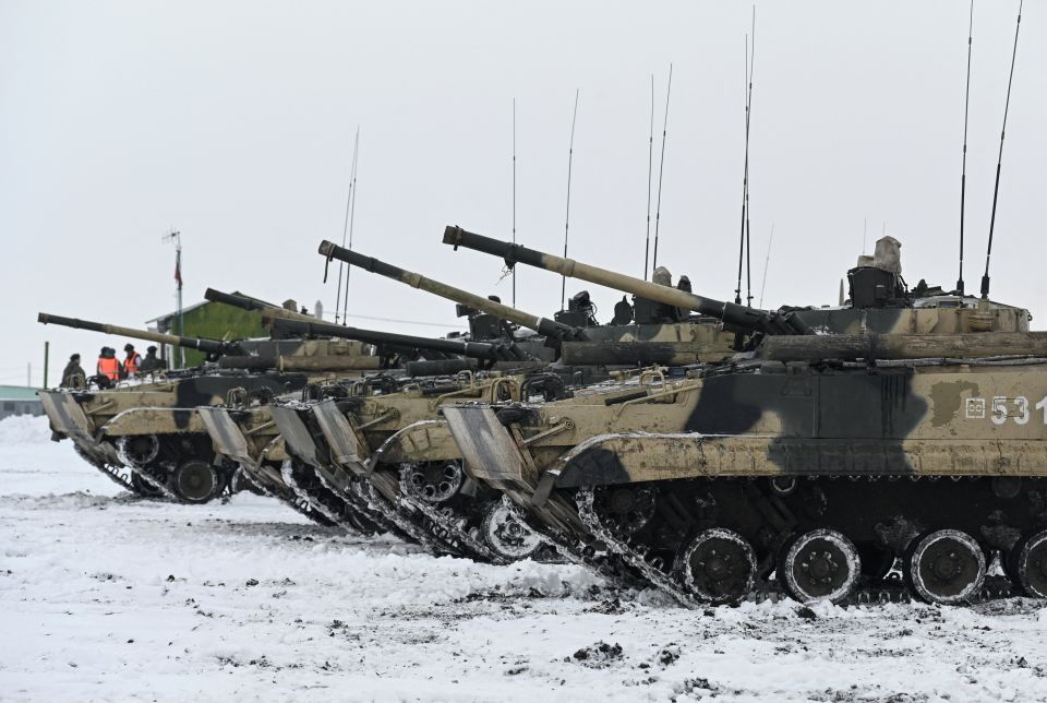 Russian armored vehicles are seen during drills in Rostov, Russia, Jan. 27, 2022. (CNS photo/Sergey Pivovarov, Reuters)