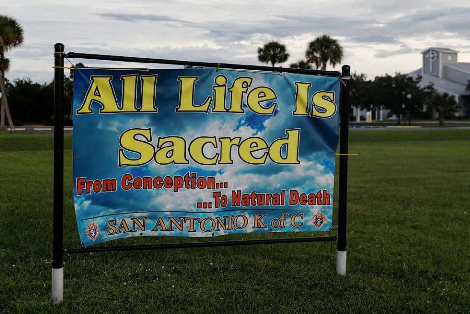 A pro-life sign is seen outside San Antonio Catholic Church in Port Charlotte, Florida, Sept. 20, 2021. (CNS/Reuters/Shannon Stapleton)