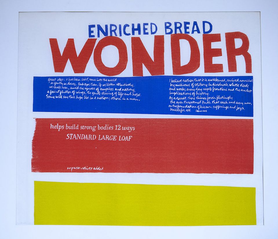 Sr. Corita Kent's 1965 work "Enriched Bread" is seen Feb 17 at the Theological College in Washington. (CNS/Tyler Orsburn)