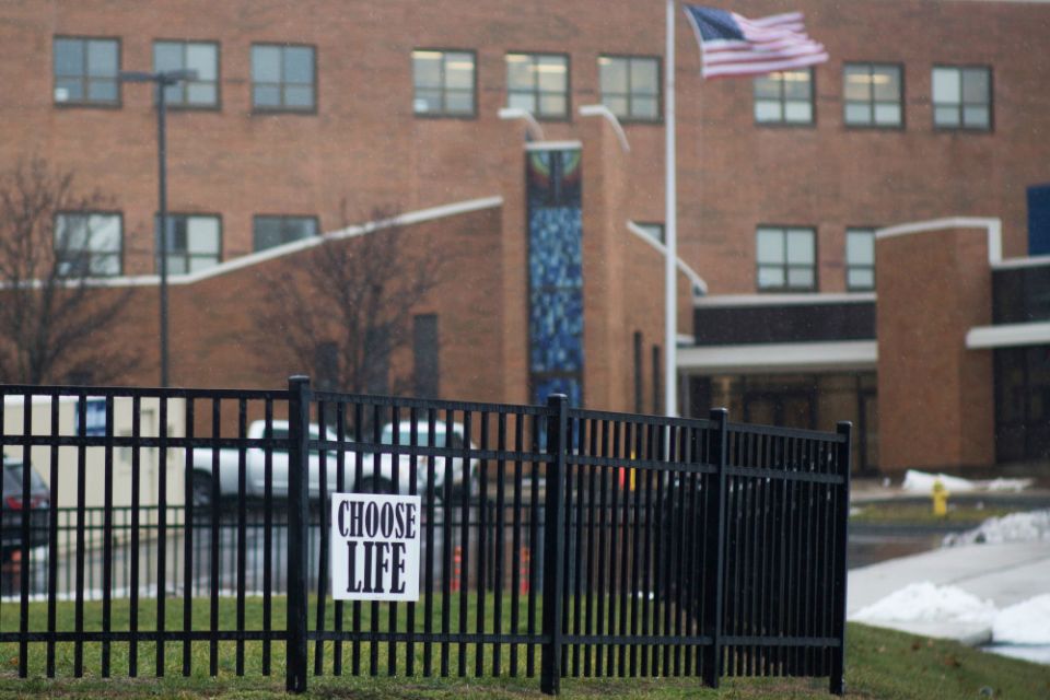 A pro-life sign is seen in front of Covington Catholic High School in Park Hills, Kentucky, Jan. 23, 2019. (CNS/Reuters/Madalyn McGarvey)