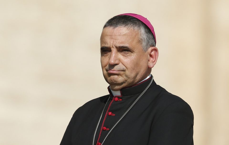 Archbishop Dominique Lebrun of Rouen, France, attends Pope Francis' general audience in St. Peter's Square at the Vatican Sept. 14, 2016. (CNS photo/Paul Haring)