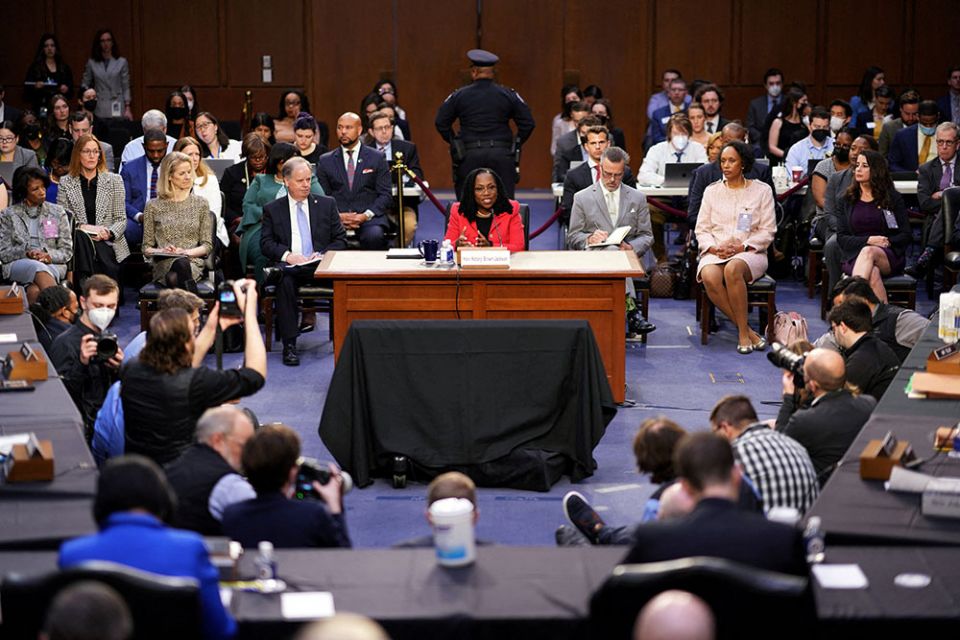 Supreme Court nominee Ketanji Brown Jackson, a federal appeals court judge, participates in her confirmation hearing before the Senate Judiciary Committee on Capitol Hill in Washington March 22. (CNS/Doug Mills, Pool via Reuters)