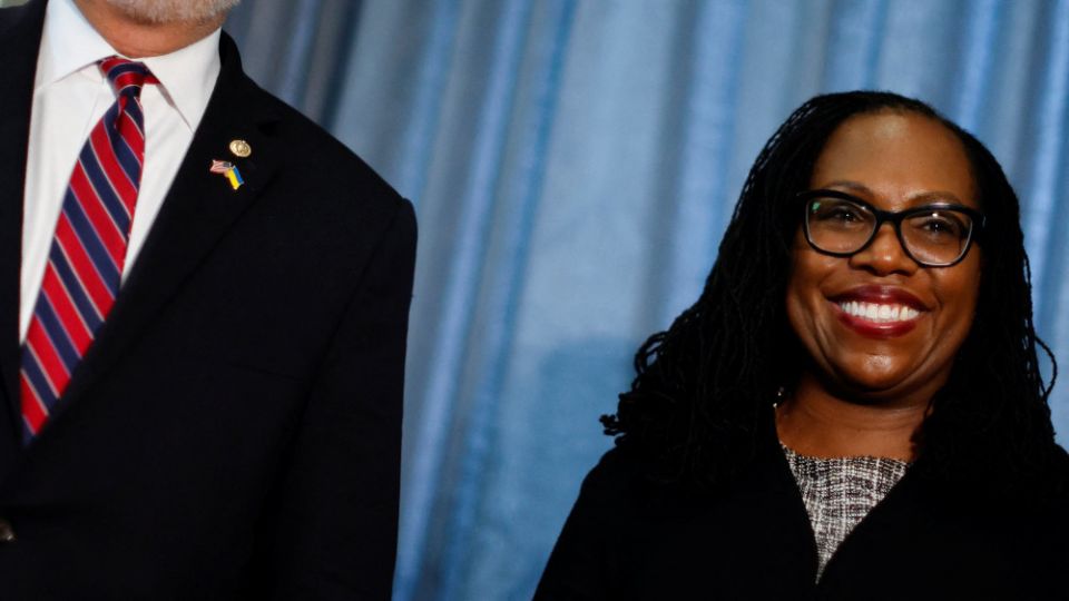 Supreme Court nominee Ketanji Brown Jackson, a federal appeals court judge, smiles during a meeting with Sen. Gary Peters, D-Mich., on Capitol Hill in Washington March 31, 2022. (CNS/Reuters/Jonathan Ernst)