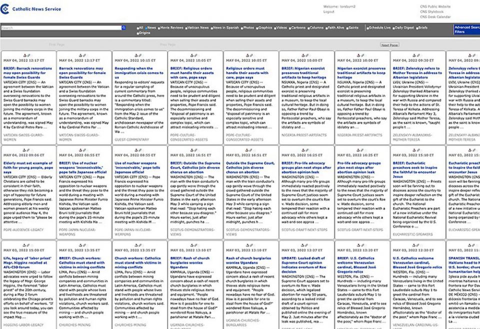 This is a screen grab of Catholic News Service's news page May 4. (CNS) This is a screen grab of Catholic News Service's news page May 4. (CNS)