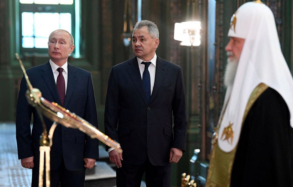 Russian President Vladimir Putin, Defense Minister Sergei Shoigu and Russian Orthodox Patriarch Kirill of Moscow visit the newly constructed Resurrection of Christ Cathedral, the main Orthodox Cathedral of the Russian Armed Forces, near Moscow in 2020