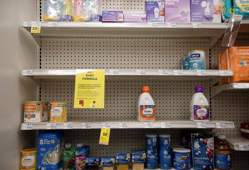 Empty shelves seen at a CVS store in San Antonio May 10 illustrate the national shortage of baby formula. (CNS/Reuters/Kaylee Greenlee Beal)