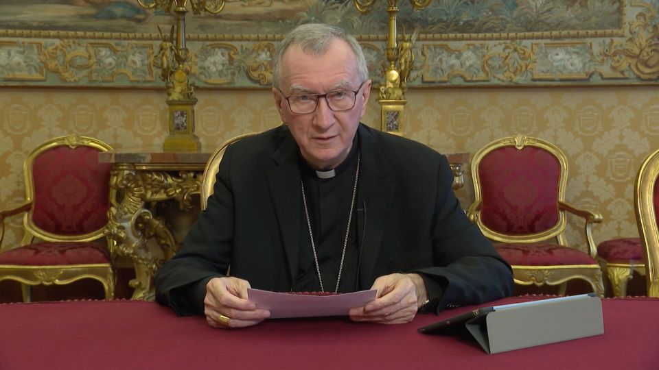 Cardinal Pietro Parolin, Vatican secretary of state, speaks from the Vatican in this still image taken from a video released May 13, 2022. (CNS photo/courtesy Tweeting with God)