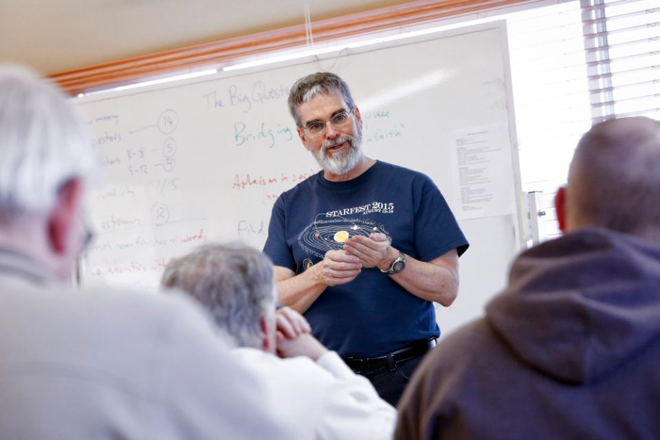 Jesuit Br. Guy Consolmagno, director of the Vatican Observatory, facilitates the Faith and Astronomy Workshop in Tucson, Ariz., in this Jan. 13, 2016, file photo. (CNS/Nancy Wiechec)