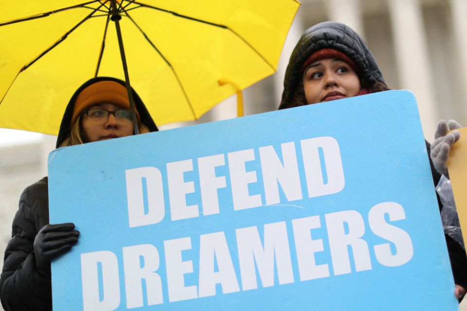 Supporters of Deferred Action for Childhood Arrivals hold signs outside the U.S. Supreme Court in Washington Nov. 12, 2019. (CNS/Reuters/Jonathan Ernst)