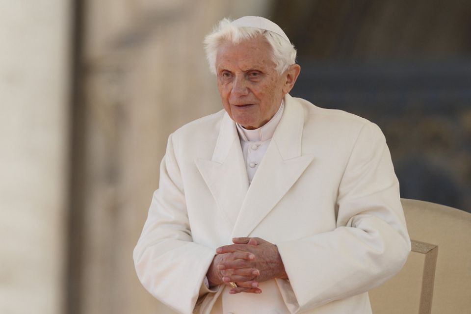 Pope Benedict XVI is pictured during his final general audience in St. Peter's Square at the Vatican in this Feb. 27, 2013, file photo. (CNS/Paul Haring)