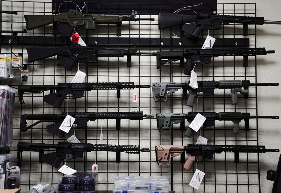 AR-15 style rifles are displayed for sale at a gun store April 12, 2021, in Oceanside, California. (CNS/Reuters/Bing Guan) AR-15 style rifles are displayed for sale at a gun store April 12, 2021, in Oceanside, California. (CNS/Reuters/Bing Guan)