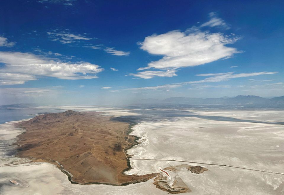 Dry land surrounds Great Salt Lake's Antelope Island July 13 in Salt Lake City, Utah. (CNS/Reuters/Brian Snyder)