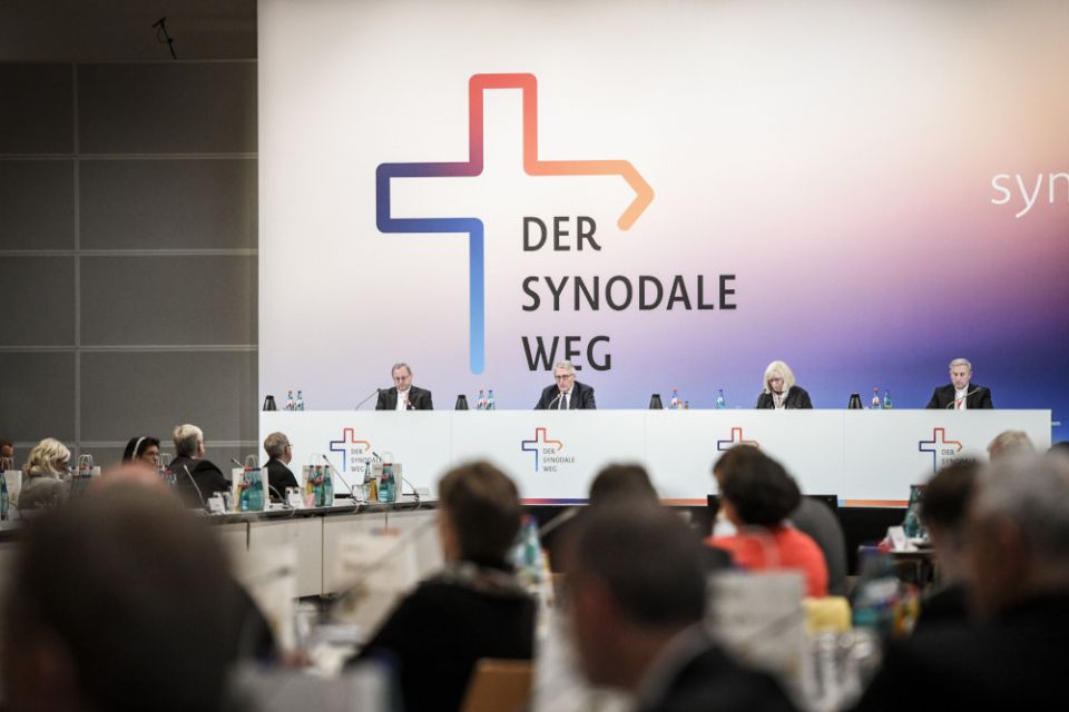 Leaders of the second Synodal Assembly are pictured during its opening session in Frankfurt, Germany, in this Sept. 30, 2021, file photo. (CNS photo/Julia Steinbrecht, KNA)