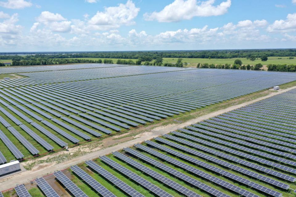 Solar panels are seen in Deport, Texas, July 15, 2021. (CNS photo/Drone Base, Reuters)
