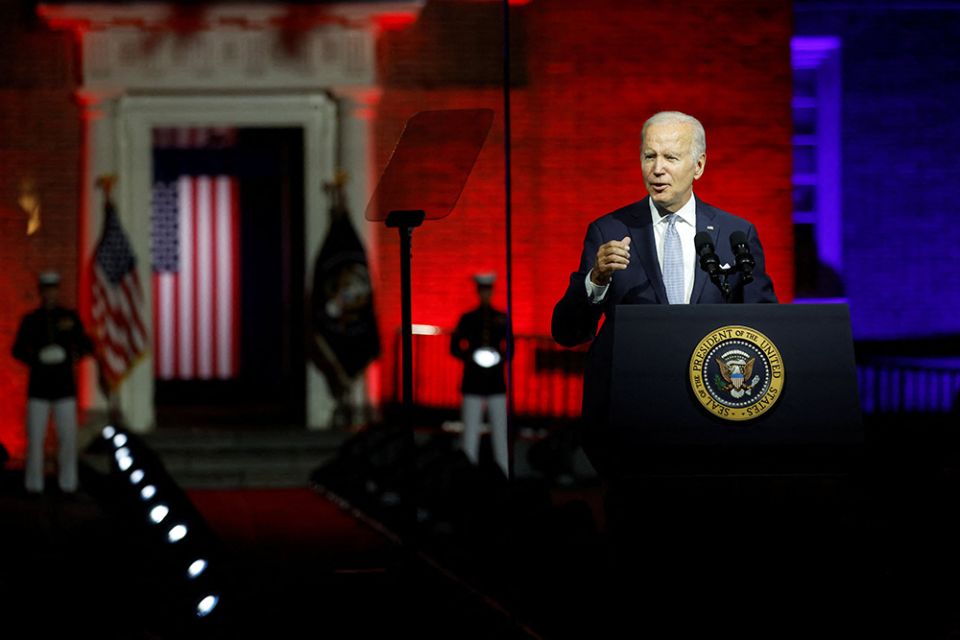 President Joe Biden delivers remarks on what he calls the "continued battle for the soul of the nation" in front of Independence Hall in Philadelphia Sept. 1. (CNS/Reuters/Jonathan Ernst)
