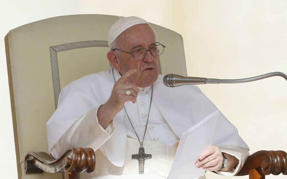 Pope Francis speaks during his general audience in St. Peter's Square at the Vatican Sept. 7, 2022.