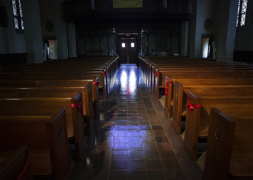 Empty pews are seen at St. Gabriel Catholic Church in Washington