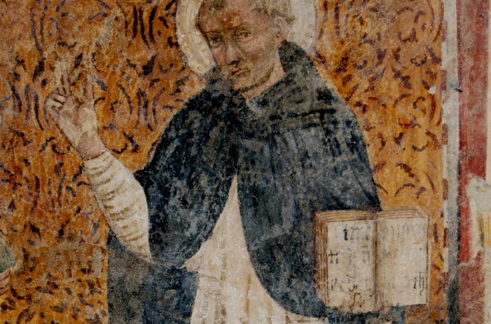 St. Thomas Aquinas, depicted in a 15th-century Italian fresco: "Aquinas did not begin with abstract principles or values, but rather began 'from the ground up,' generalizing from what he observed." (Wikimedia Commons/Silvio sorcini) St. Thomas Aquinas, depicted in a 15th-century Italian fresco: "Aquinas did not begin with abstract principles or values, but rather began 'from the ground up,' generalizing from what he observed." (Wikimedia Commons/Silvio sorcini)