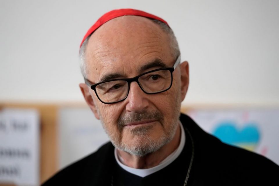 Under-secretary of the Migrants and Refugees Section of the Holy See's Dicastery Cardinal Michael Czerny visits refugees who fled the war from neighboring Ukraine in Barabas, Hungary, March 9.