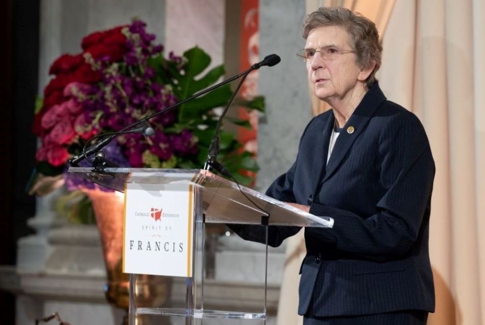 Sr. Carol Keehan, former CEO of the Catholic Health Association, speaks May 25, when she was honored with the 2022 Spirit of Francis Award by Catholic Extension at a dinner at the Library of Congress in Washington, D.C. 
