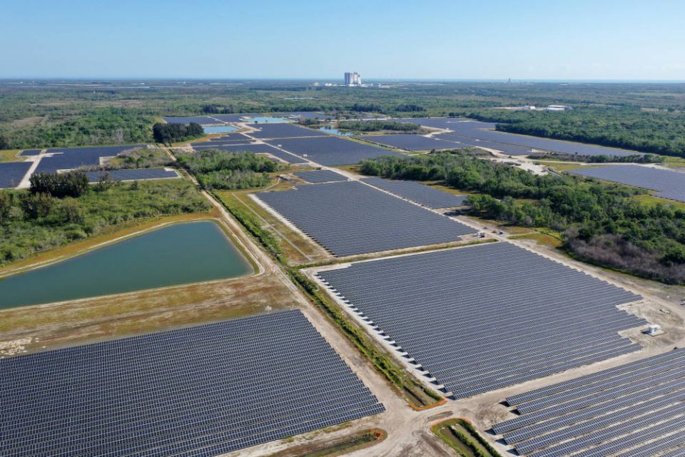 Florida Power and Light's Discovery Solar Energy Center is a 74.5-megawatt solar site, spanning 491 acres at NASA's Kennedy Space Center in Florida. Its roughly 250,000 solar panels produce enough energy to power approximately 15,000 homes. (Flickr/NASA)