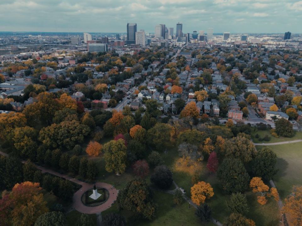A cloudy fall day in German Village in Columbus, Ohio (Unsplash/Shep McAllister)