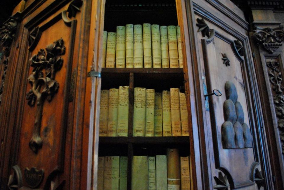 Books are pictured in a cabinet in the Vatican Secret Archives on the World War II pontificate of Pope Pius XII. (CNS/Vatican Secret Archives)